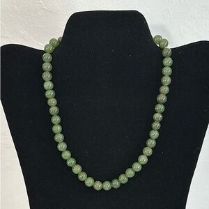 Nephrite Bead With Silver-tone Barrel Clasp Vintage Necklace